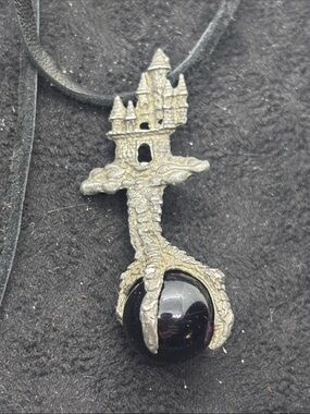 Hand Crafted Gothic Castle Claw Necklace with Black Orb